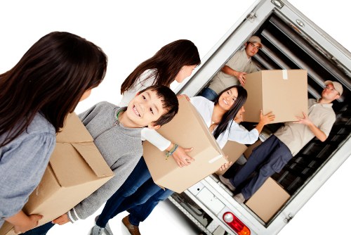 Packed moving boxes loaded for removal truck hire