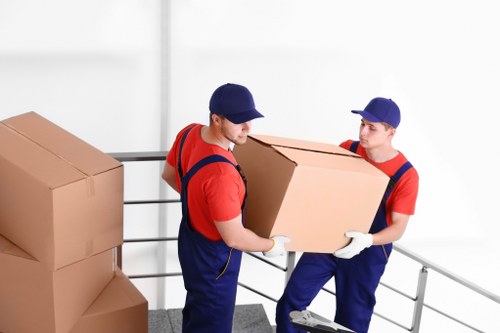 Office removals team preparing equipment for a Finchley business move